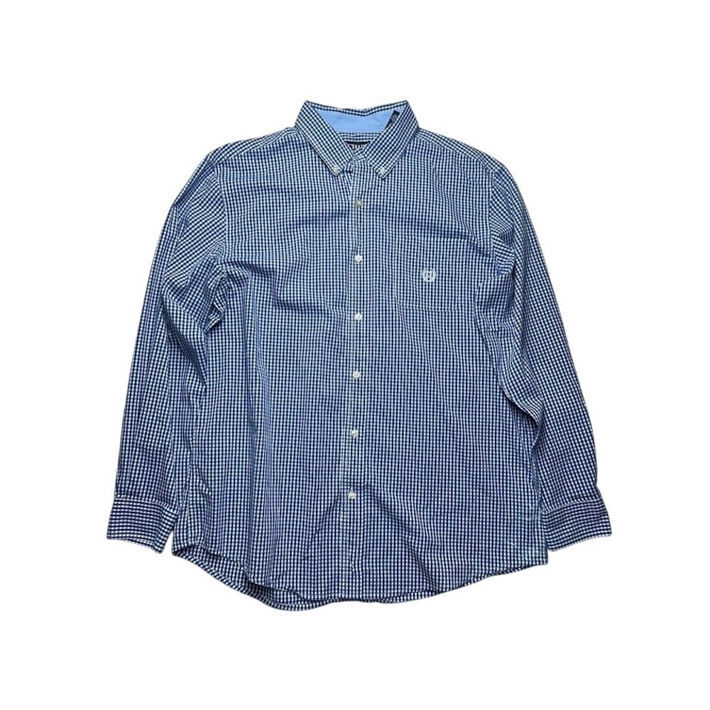 Chaps Mens XL Blue White Gingham Stretch Easy Care Button Down Shirt Long Sleeve